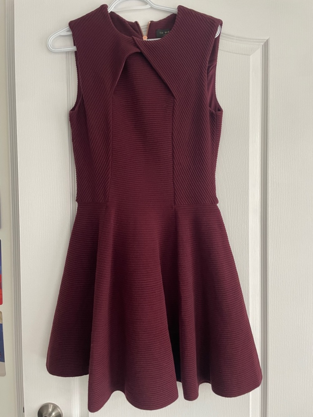 Ted Baker Burgundy Ribbed Fit-and-Flare Mini Dress